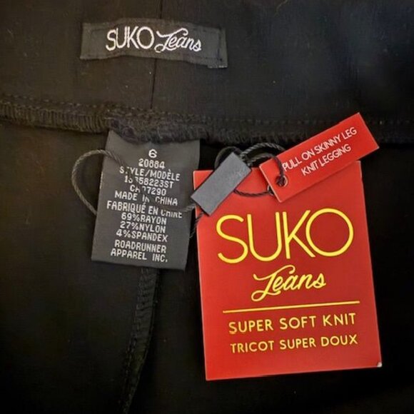 Suko Jeans Black Super Soft Knit Red Rose Embroidered Ponte Pant - Picture 8 of 9